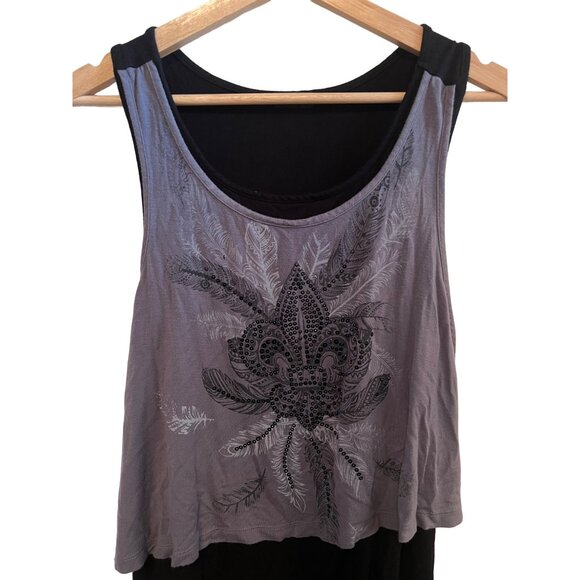 Cocomo Women's Layered Tank Top With Sequin Fleur De Lis Design Size Medium Y2K - Picture 2 of 5